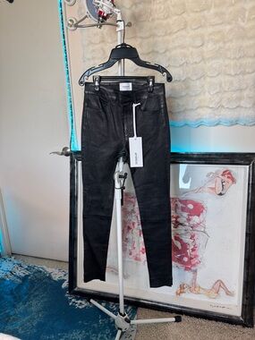 Dondup Women's Black Skinny genuine lambskin leather pants High-Rise tight fit